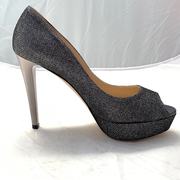 New Jimmy Choo Dahlia Grey Lame Peep Toe 38.5 - Picture 6 of 8